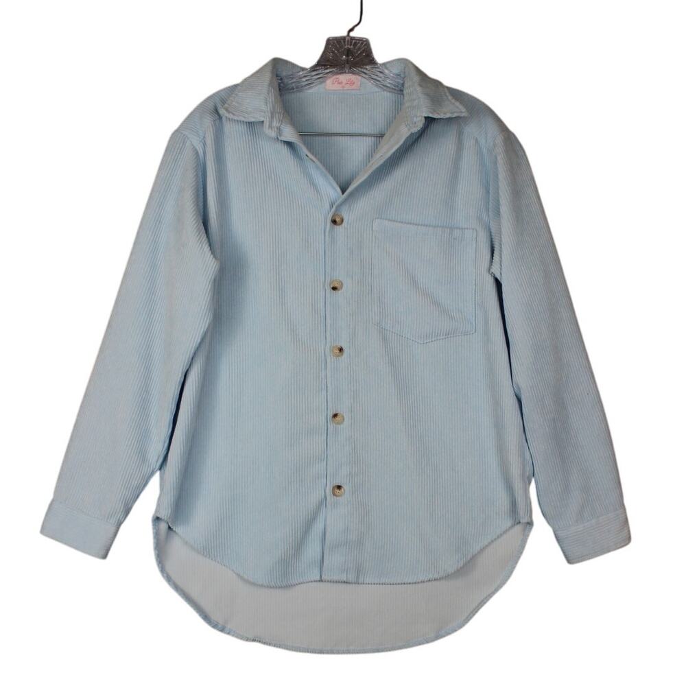 Pink Lily Womens Small Blue LS Corduroy Button Up Top
